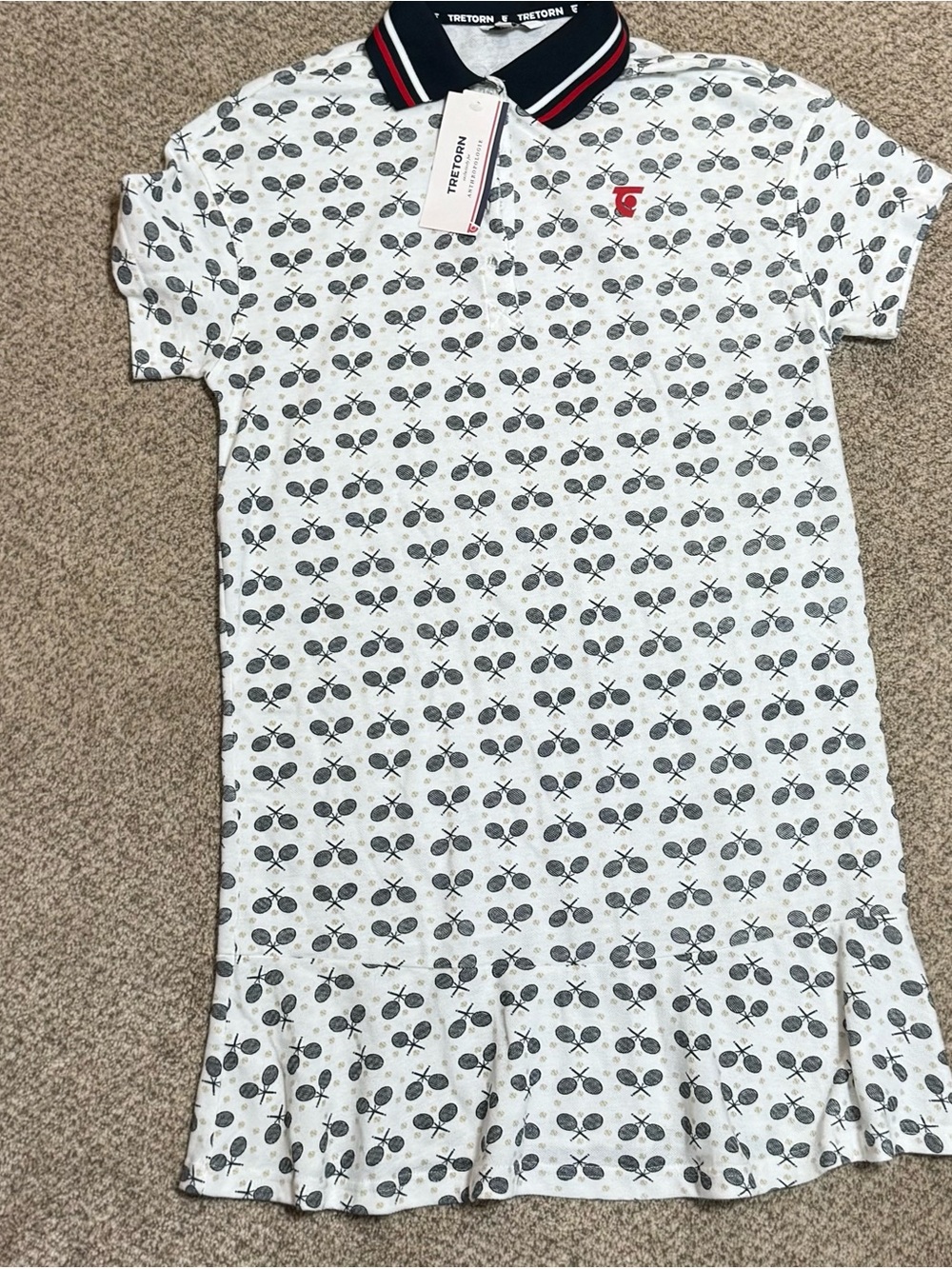 Tretorn White Polo Dress with Navy Collar and Red Stripe